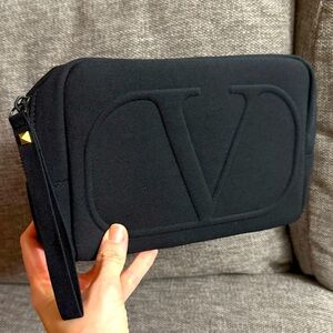 Valentino Dopp Case Pouch Makeup Bag Black Logo Authentic